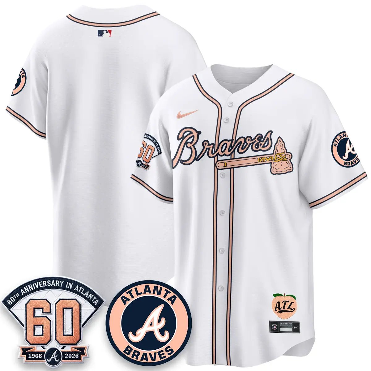 ATL 60th Anniversary Peach Edition - Stitched (2) by Atlanta Braves