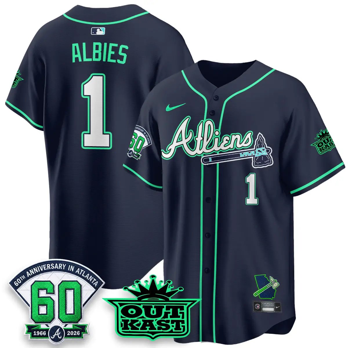 ATL x Atliens Cool Base Galaxy Version Jersey - Stitched (2) by Atlanta Braves