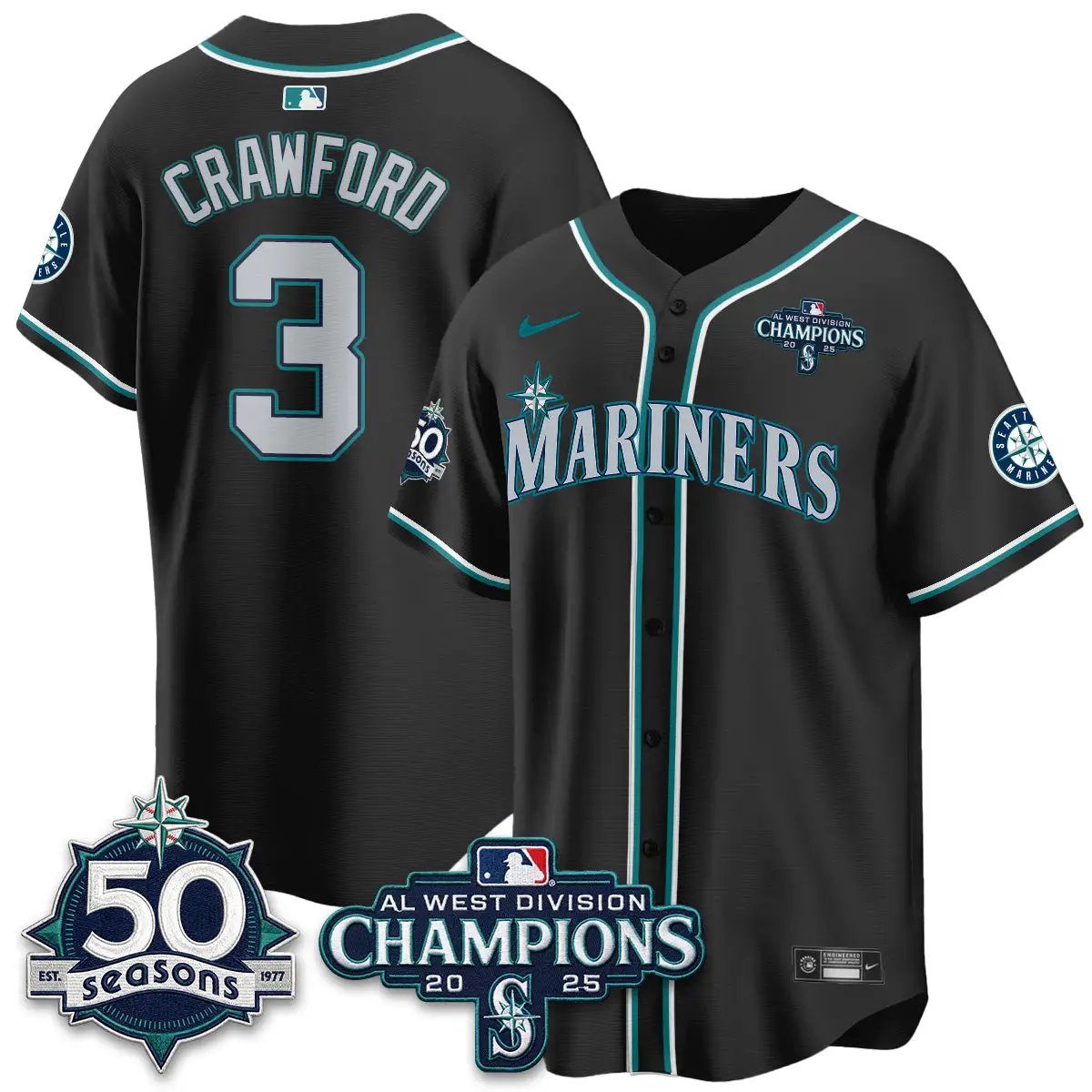 SEA 50th Anniversary Black Out Style Vapor Premier Limited Jersey - All Stitched by Seattle Mariners