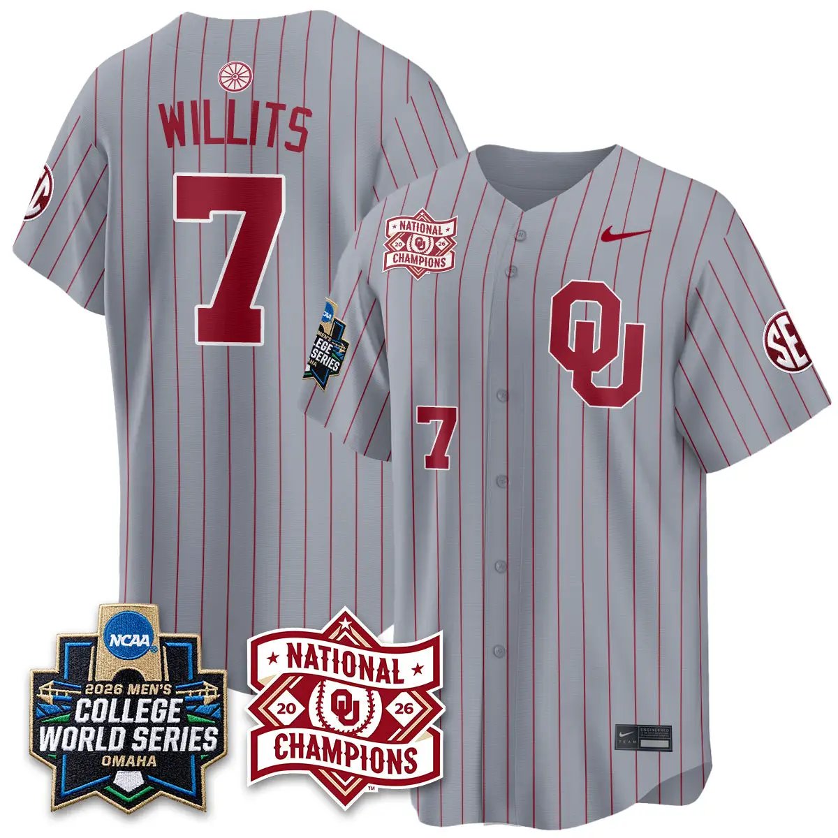 Oklahoma Sooners 2026 NCAA Baseball College World Series Champions Vapor Jersey - Stitched by Oklahoma Sooners
