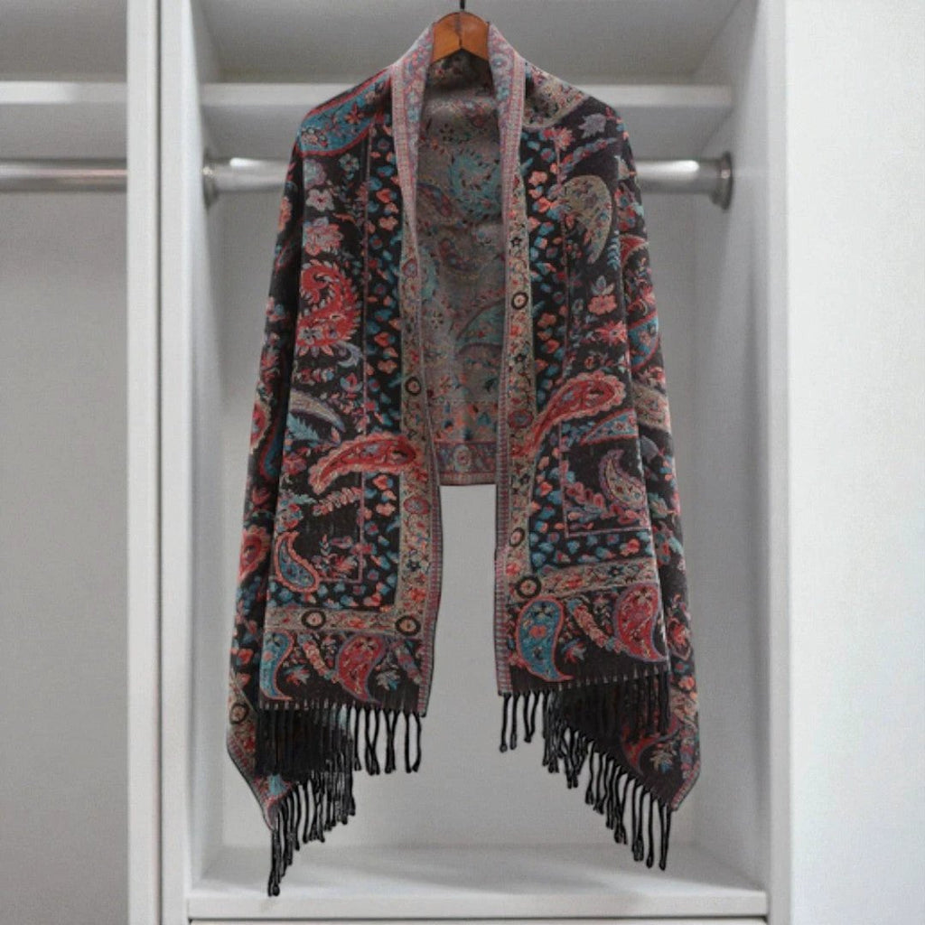 Paisley Elegance Winter Poncho Shawl by Casa & Beyond