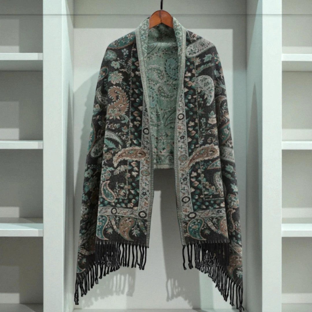 Paisley Elegance Winter Poncho Shawl by Casa & Beyond