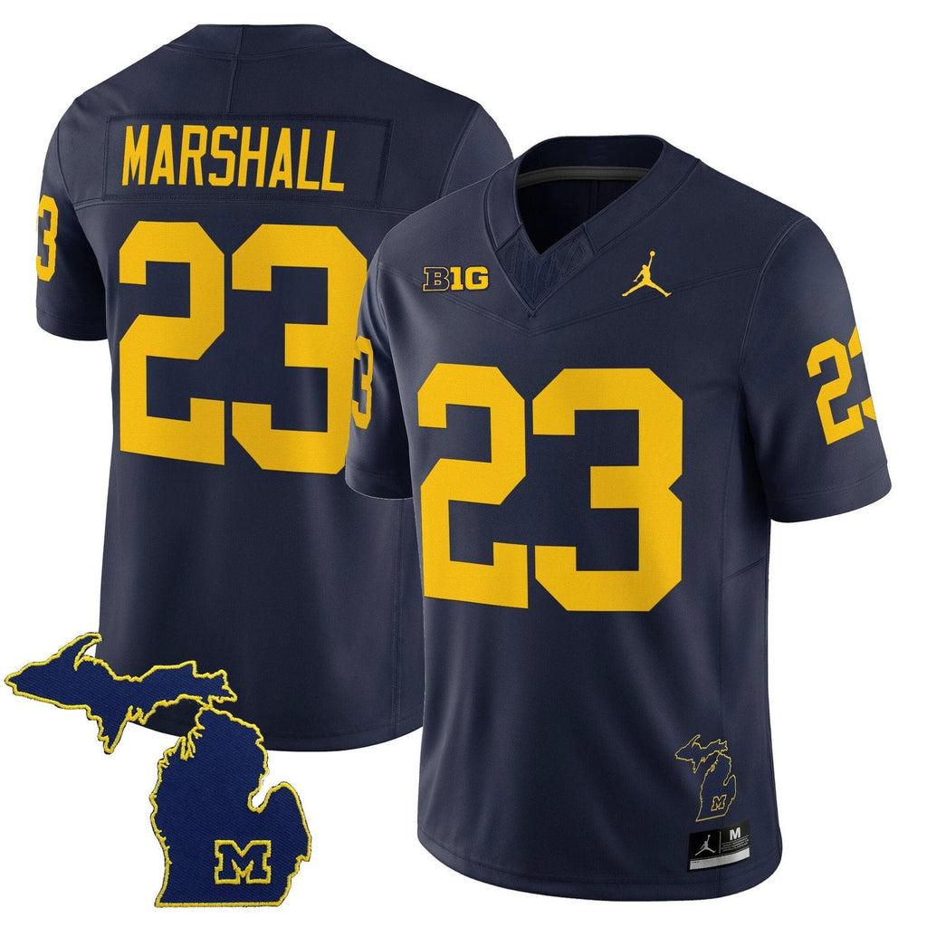 Jordan Marshall Jersey #23 Michigan Wolverines 2025 Limited V2 Stitched Navy by My Store NCAA Football Jerseys