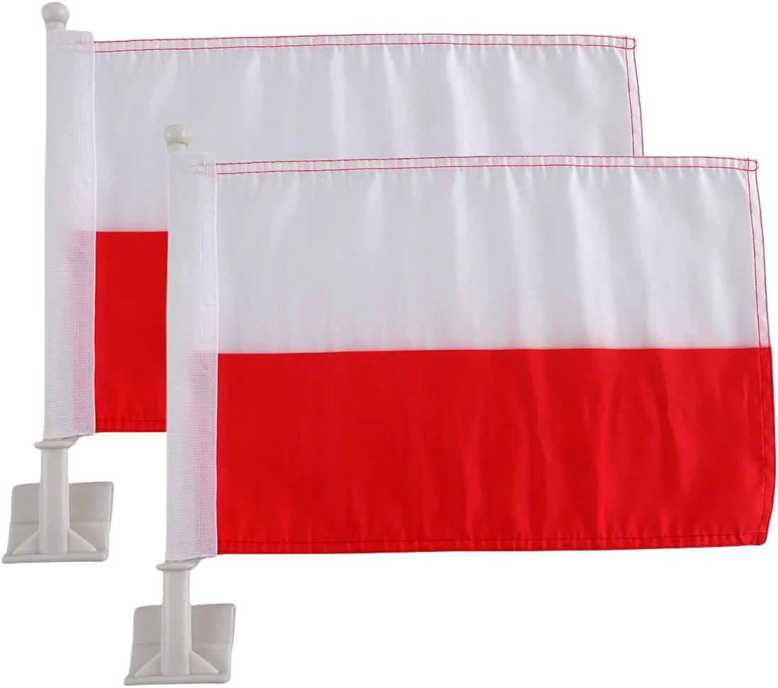 Polish Flag Car Window Flag of Poland 11X18 Inch(28x46cm) 100% Polyester, Strong White Flagpole by flagsshop