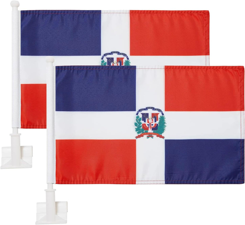 Dominican flag Car Window Flag of Dominican Republic 11X18 Inch(28x46cm) 100% Polyester, Strong White Flagpole by flagsshop