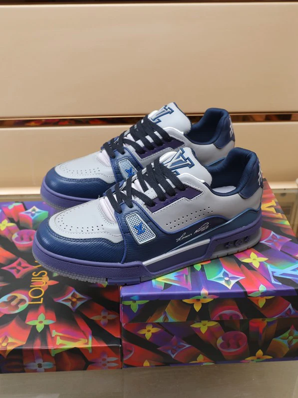 Luxury Virgil Trainer Sneakers Shoes #54 Signature Blue Light Grey Monogram by Air Jordan