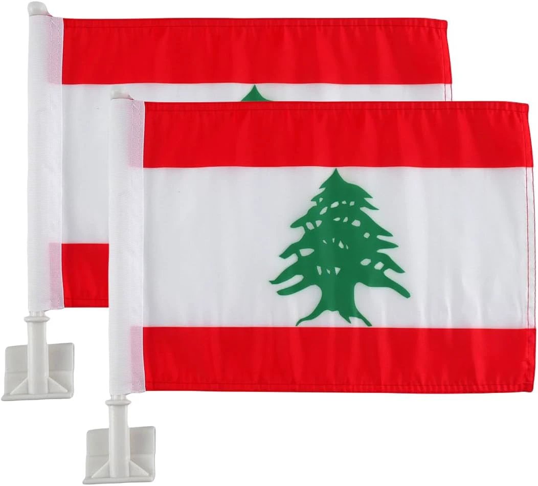 Lebanese flag Car Window Flag of Lebanon 11X18 Inch(28x46cm) 100% Polyester, Strong White Flagpole by flagsshop