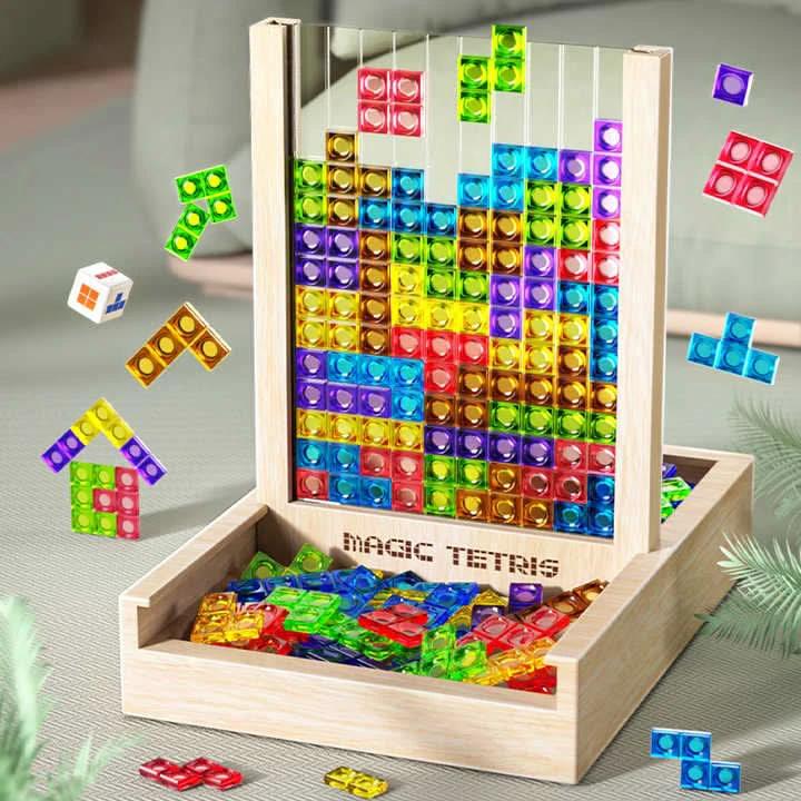 Wooden Tetris Puzzle Board Game for Kids and Adults by BowLift