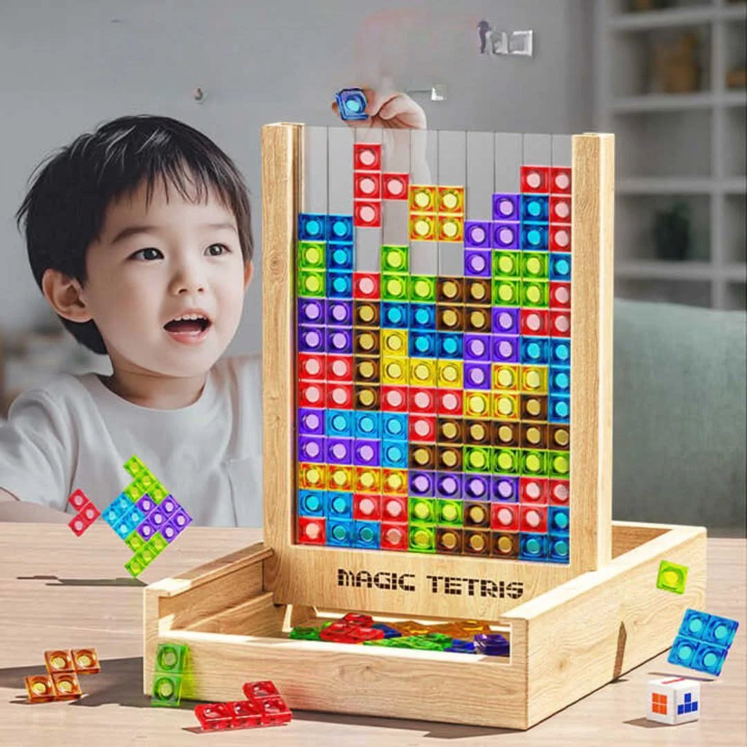 Wooden Tetris Puzzle Board Game for Kids and Adults by BowLift
