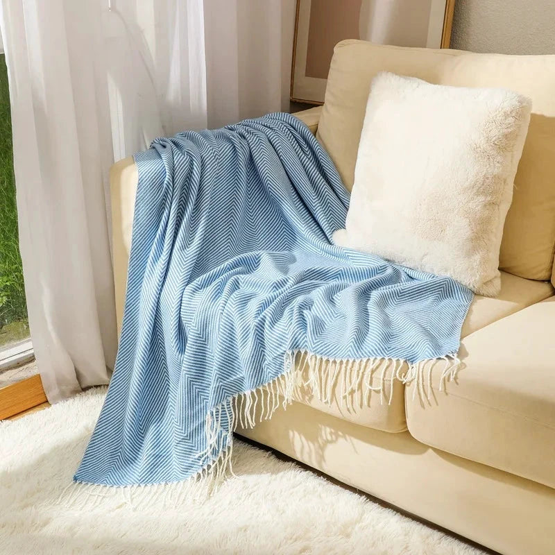 100% Cotton Luxury Herringbone Large Sofa Bed Throw Blanket Fringed Tweed Soft Bowlift by Bowlift