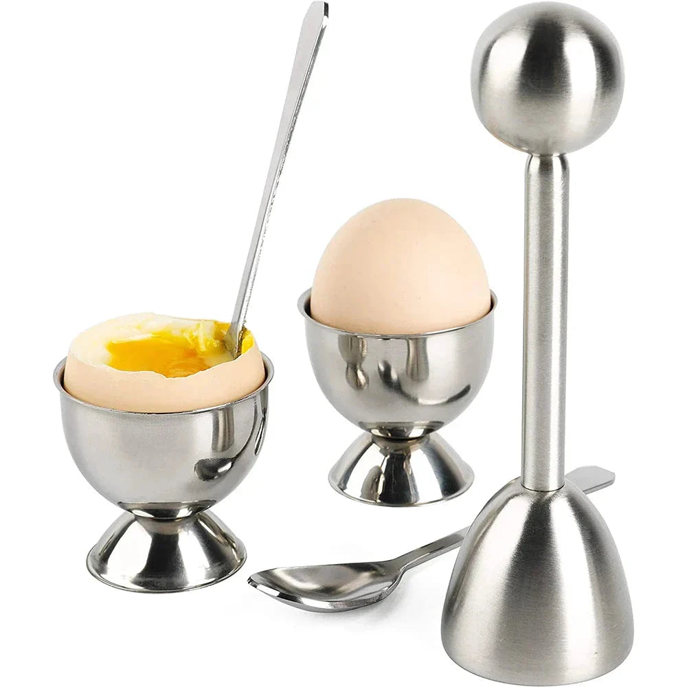 Egg Cracker Topper Set Stainless Steel Soft Hard Boiled Egg Opener Kit by Bowlift