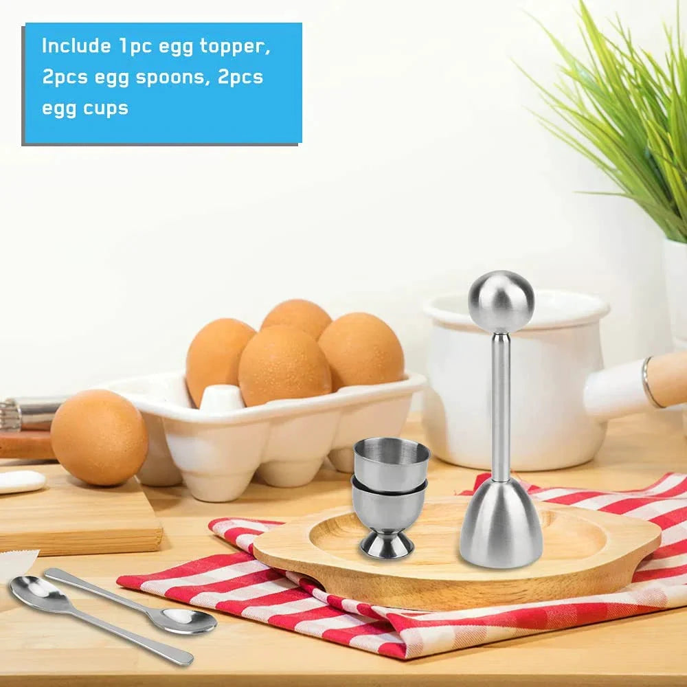 Egg Cracker Topper Set Stainless Steel Soft Hard Boiled Egg Opener Kit by Bowlift