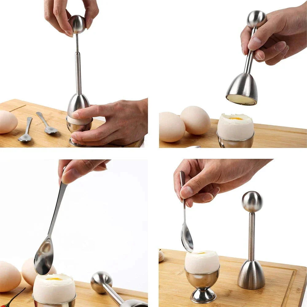 Egg Cracker Topper Set Stainless Steel Soft Hard Boiled Egg Opener Kit by Bowlift