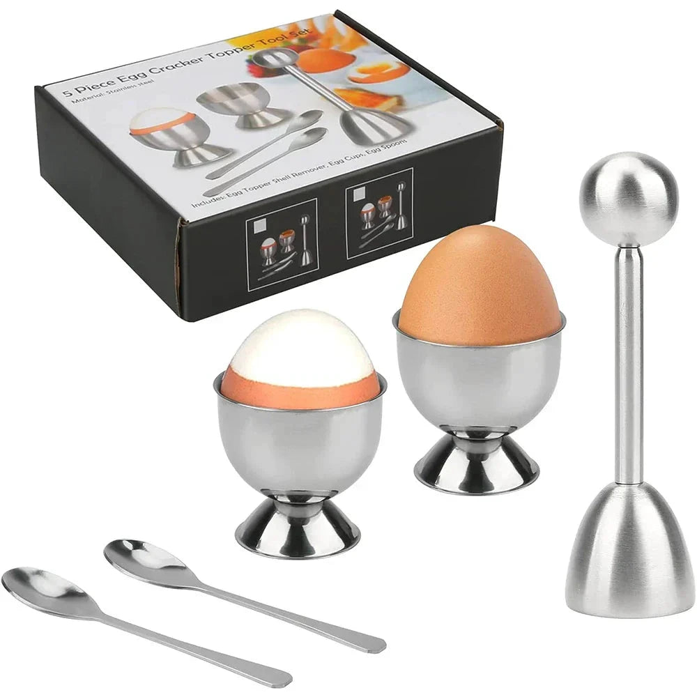 Egg Cracker Topper Set Stainless Steel Soft Hard Boiled Egg Opener Kit by Bowlift