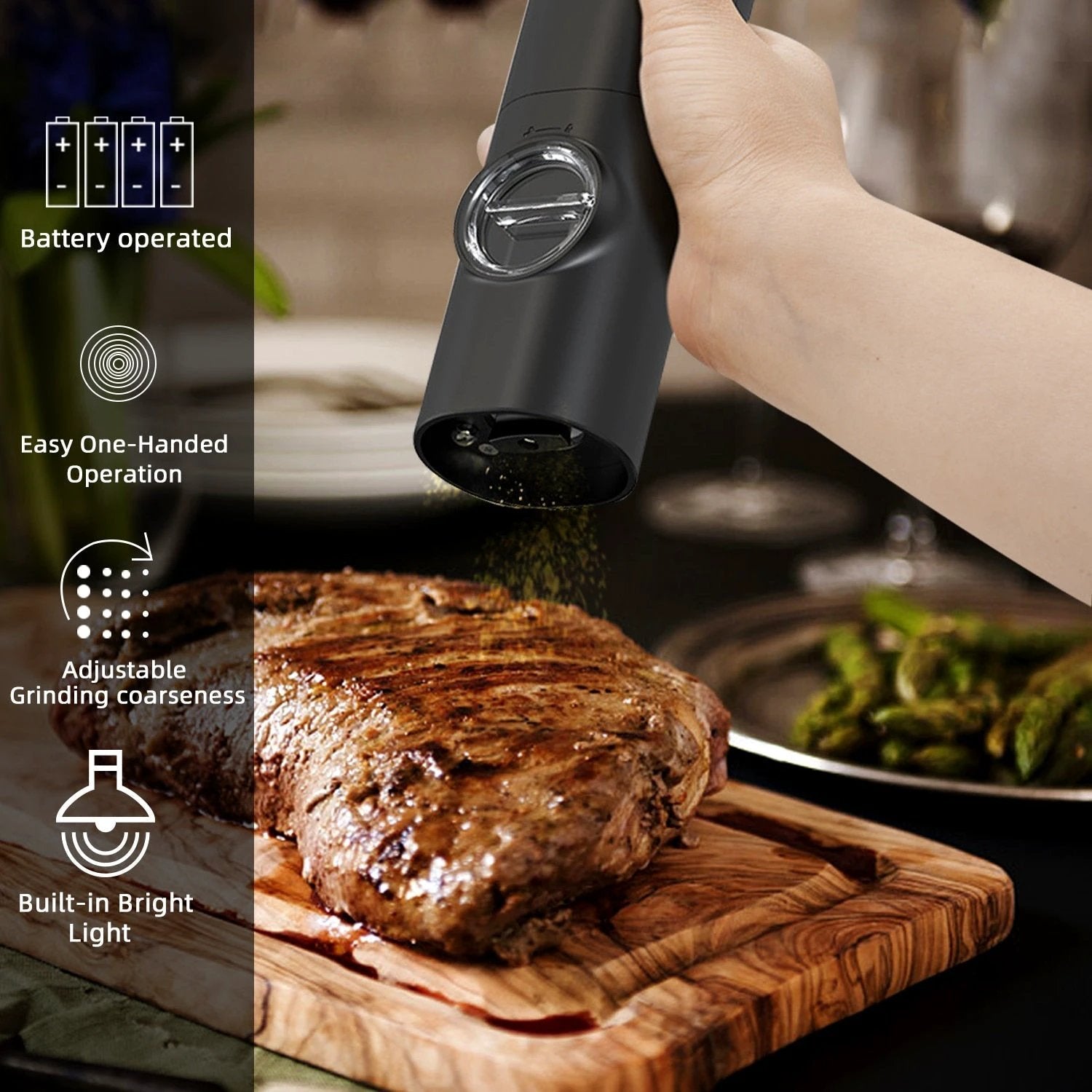 Electric Automatic Mill Pepper And Salt Grinder With LED Light by Bowlift