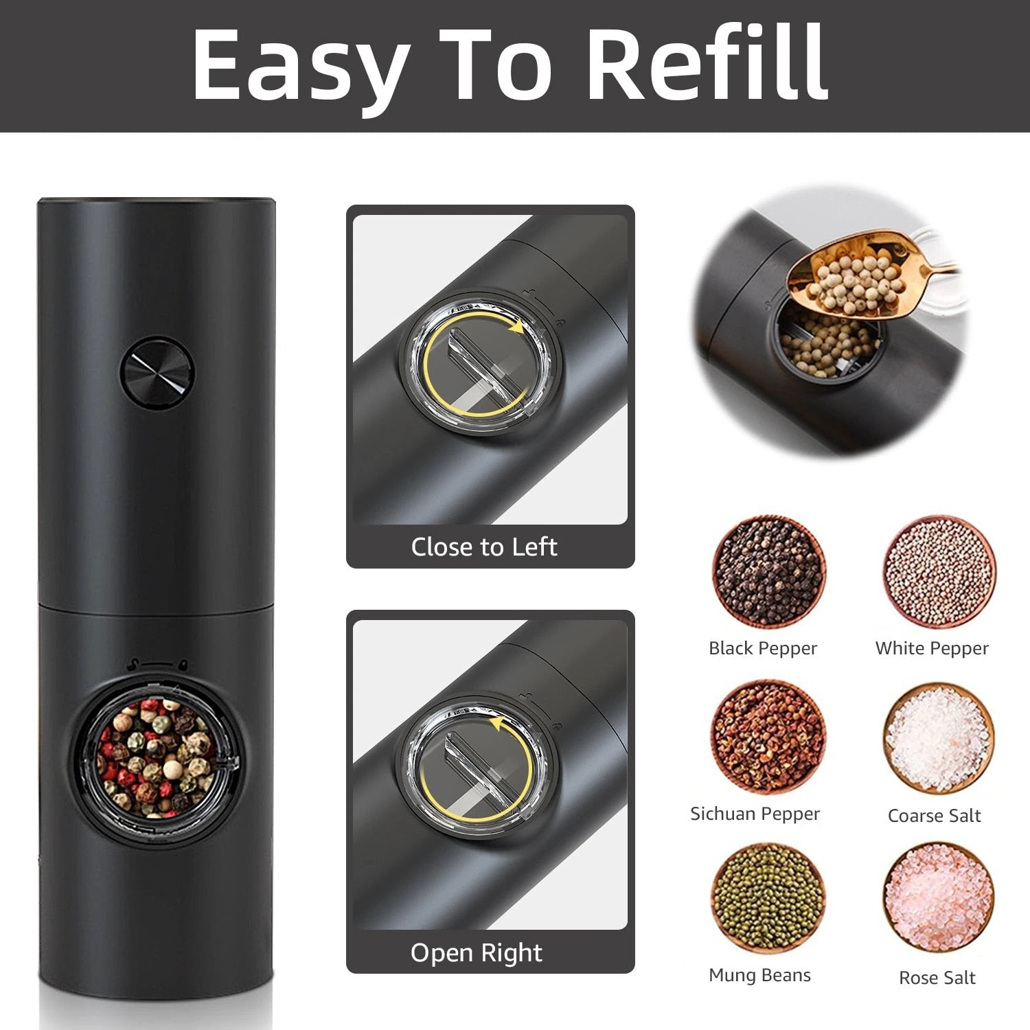 Electric Automatic Mill Pepper And Salt Grinder With LED Light by Bowlift