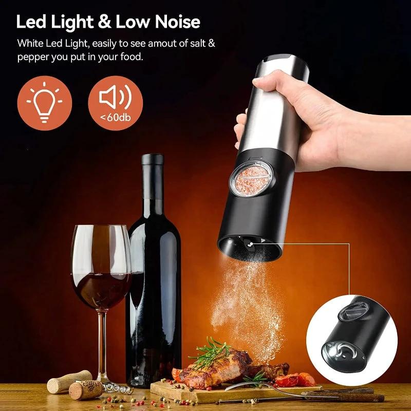 Electric Salt Pepper Grinder Set USB Rechargeable Automatic Spice Mill by Bowlift