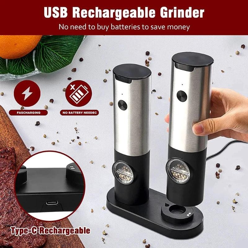 Electric Salt Pepper Grinder Set USB Rechargeable Automatic Spice Mill by Bowlift