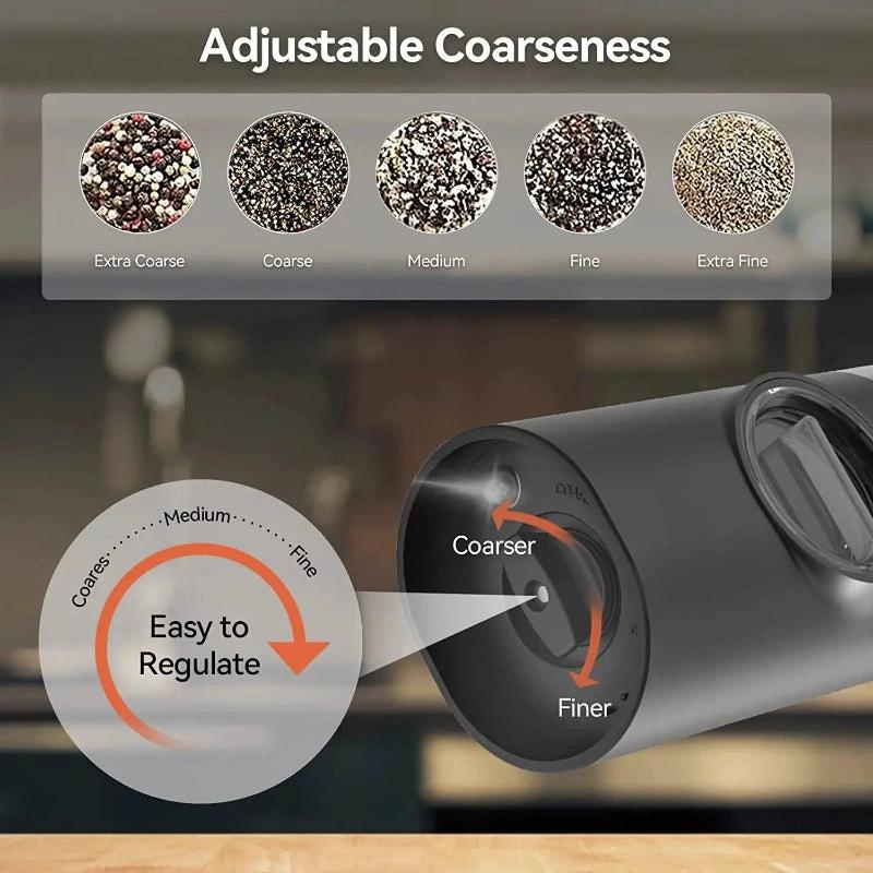 Electric Salt Pepper Grinder Set USB Rechargeable Automatic Spice Mill by Bowlift