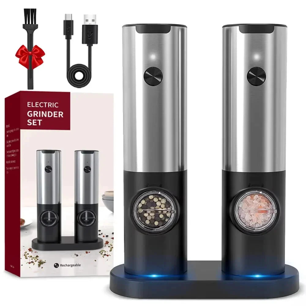 Electric Salt Pepper Grinder Set USB Rechargeable Automatic Spice Mill by Bowlift