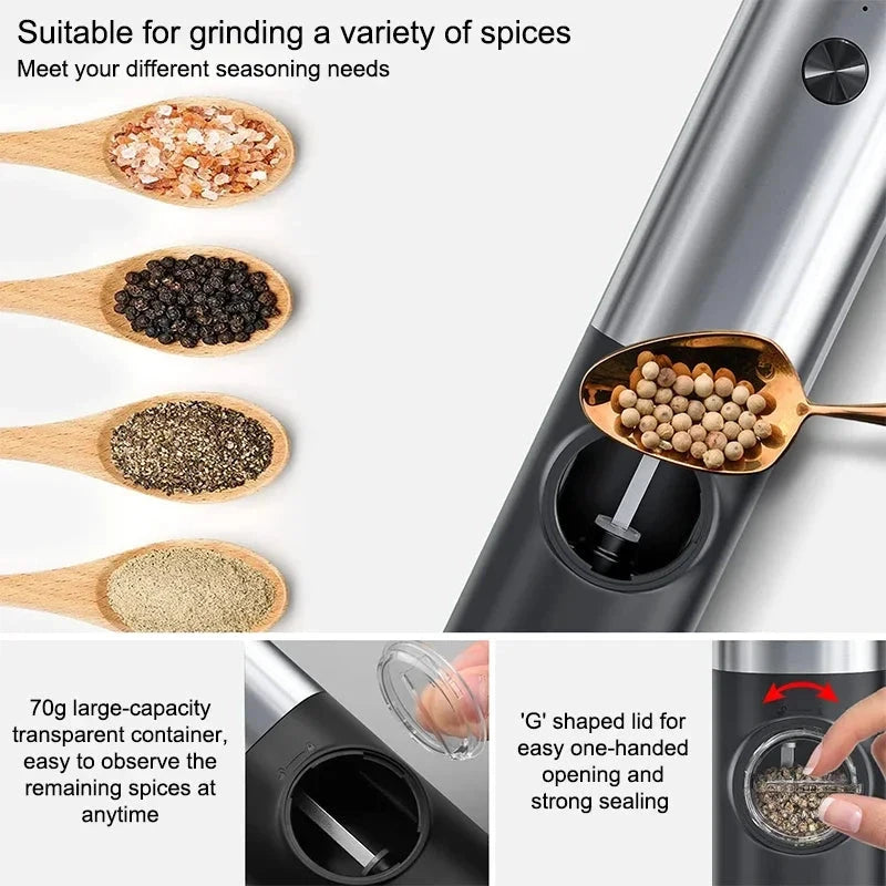 Electric Salt Pepper Grinder Set USB Rechargeable Automatic Spice Mill by Bowlift