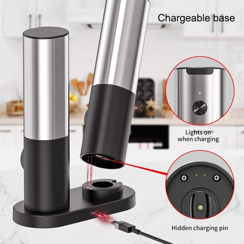 Electric Salt Pepper Grinder Set USB Rechargeable Automatic Spice Mill by Bowlift