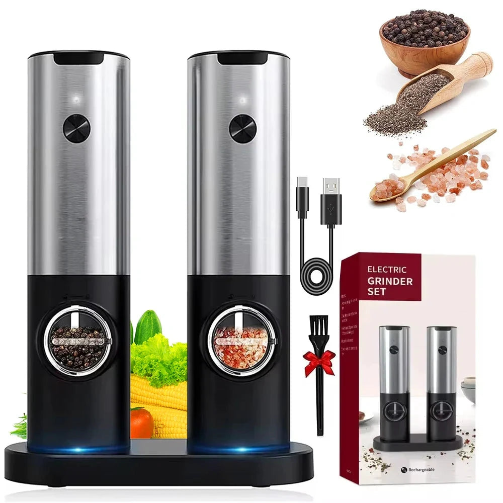 Electric Salt Pepper Grinder Set USB Rechargeable Automatic Spice Mill by Bowlift