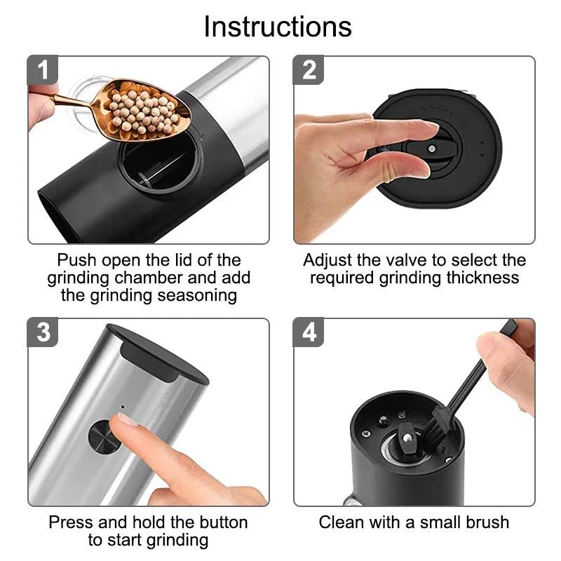 Electric Salt Pepper Grinder Set USB Rechargeable Automatic Spice Mill by Bowlift