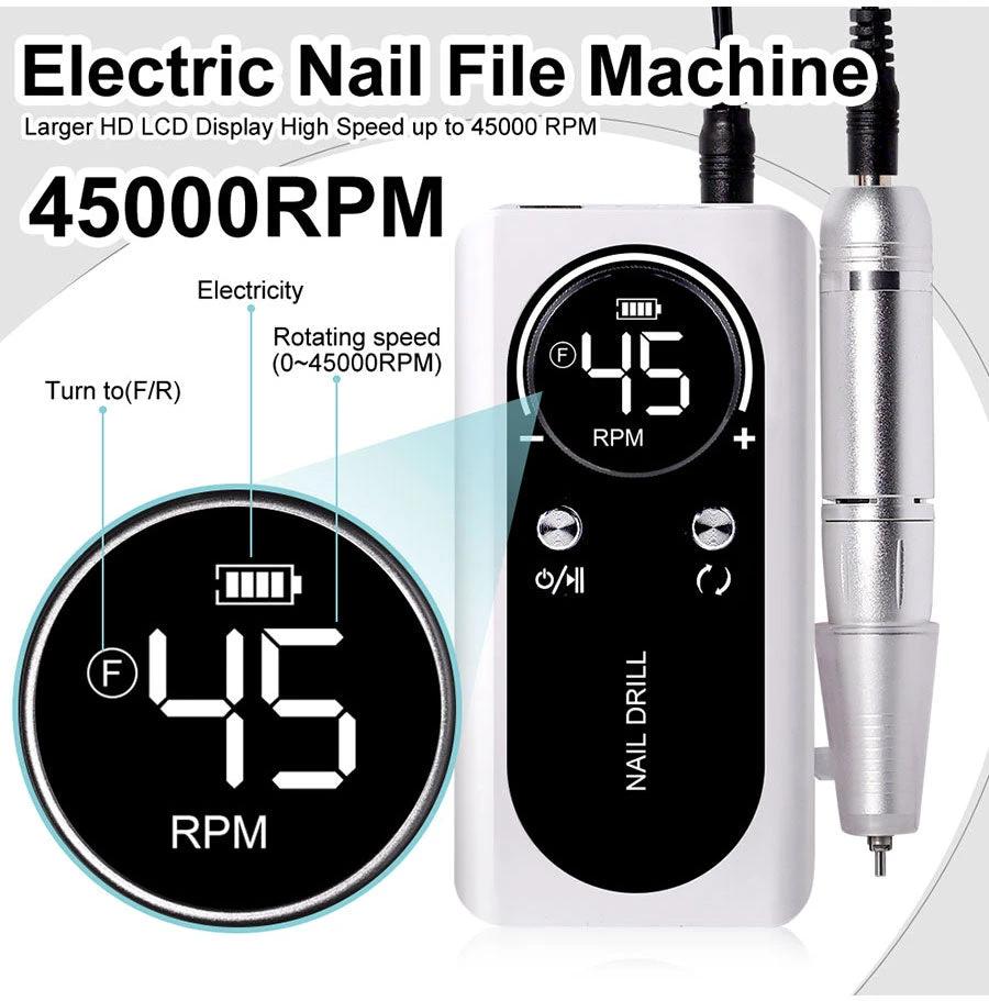 ProNail 45000RPM Electric Nail File – Portable Rechargeable E-File for Manicure & Acrylic Nails | Low Noise by BowLift