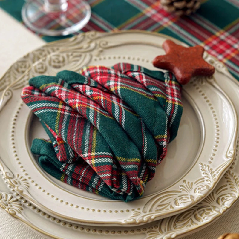 European Checkered Cloth Napkins Set Thick Reusable Table Napkins by Bowlift