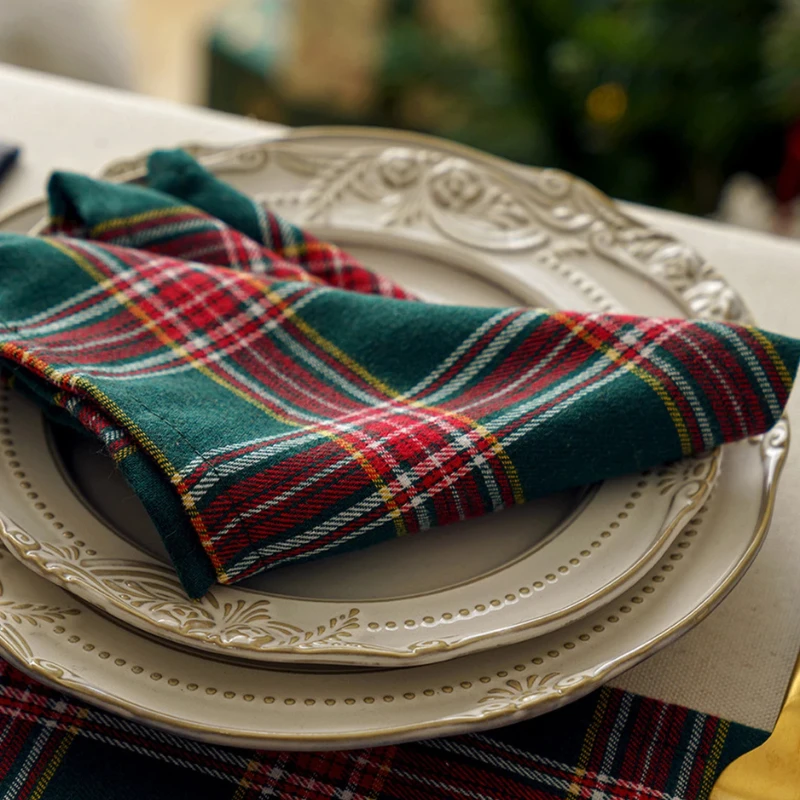 European Checkered Cloth Napkins Set Thick Reusable Table Napkins by Bowlift