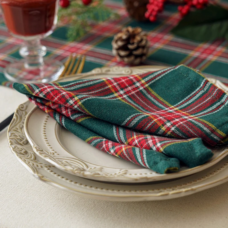 European Checkered Cloth Napkins Set Thick Reusable Table Napkins by Bowlift