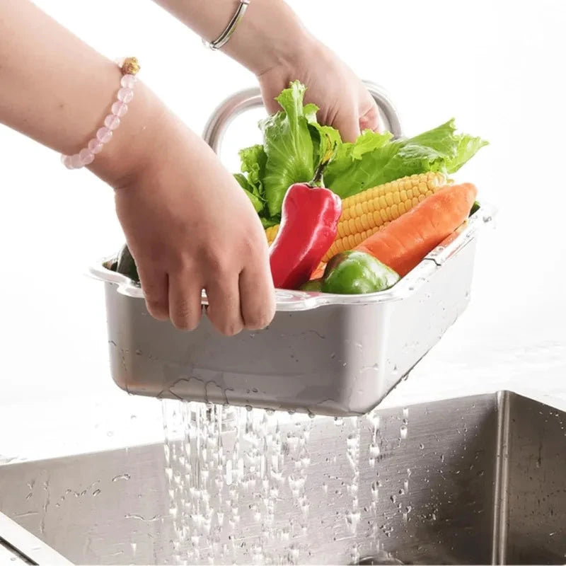 Extendable Stainless Steel Over the Sink Colander Strainer Basket by Bowlift