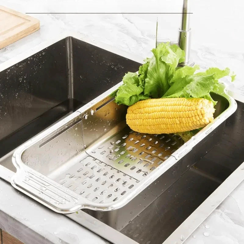 Extendable Stainless Steel Over the Sink Colander Strainer Basket by Bowlift