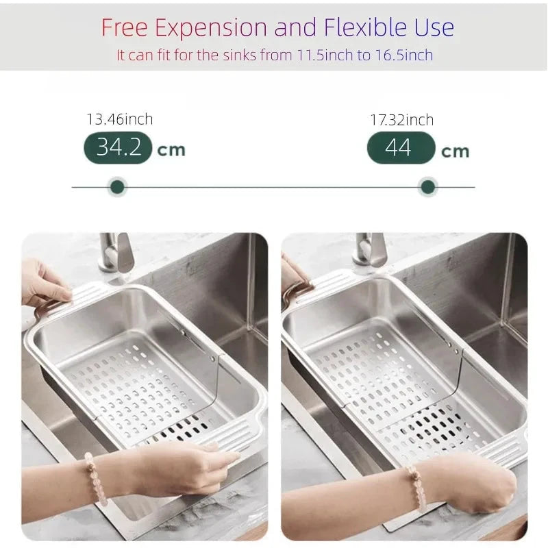Extendable Stainless Steel Over the Sink Colander Strainer Basket by Bowlift
