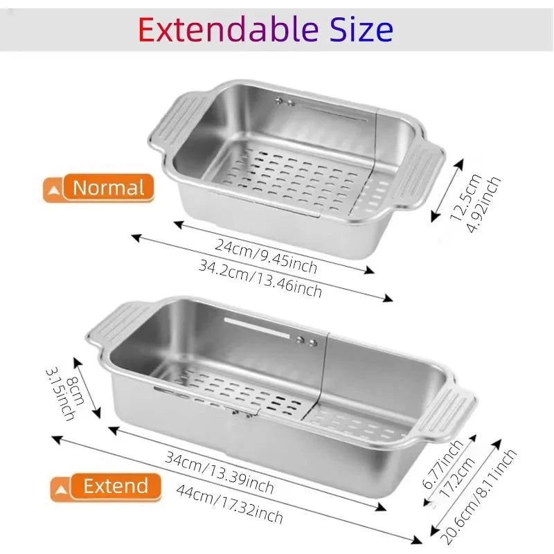 Extendable Stainless Steel Over the Sink Colander Strainer Basket by Bowlift