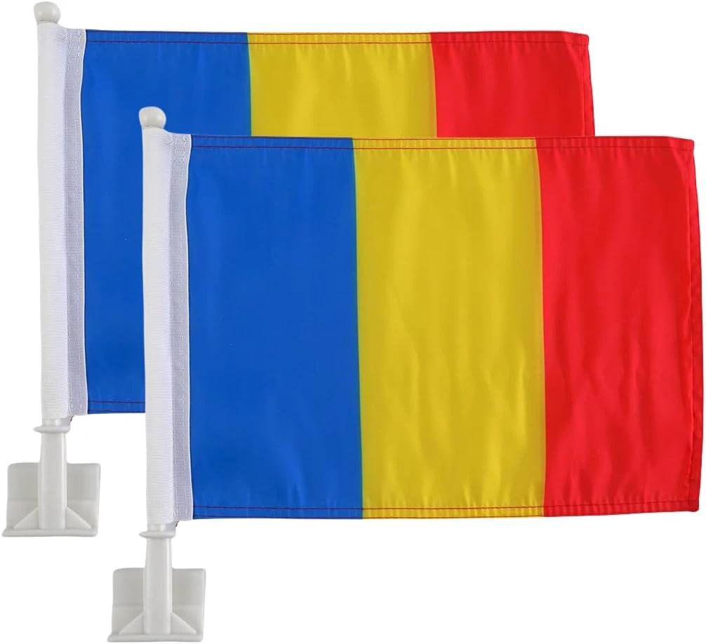 Car Window Flag of Romania 11X18 Inch(28x46cm) 100% Polyester, Strong White Flagpole by flagsshop