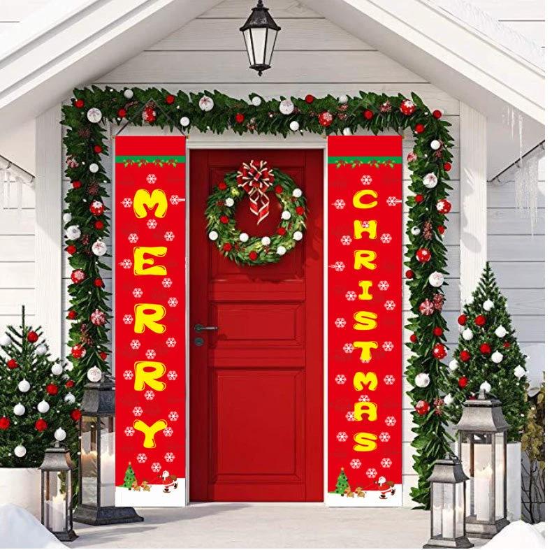 Merry Christmas Banners, Christmas Decorations, Front Door Merry Christmas Porch Banners Red Porch Sign Hanging Xmas Decorations for Home Wall Indoor Outdoor Holiday Party Decor by flagsshop