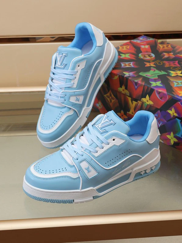Luxury Virgil Trainer Sneakers Shoes #54 Signature White Blue Monogram by Air Jordan