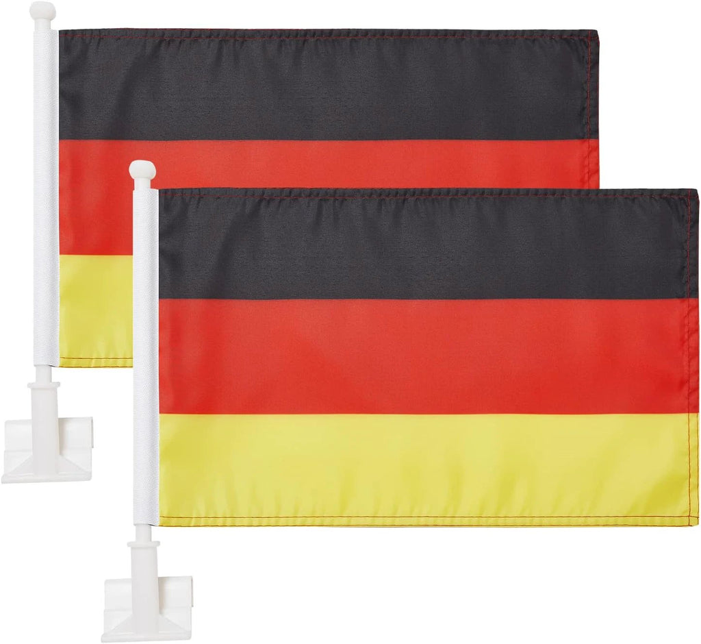 German Flag Car Window Flag of Germany 11X18 Inch(28x46cm) 100% Polyester, Strong White Flagpole by flagsshop