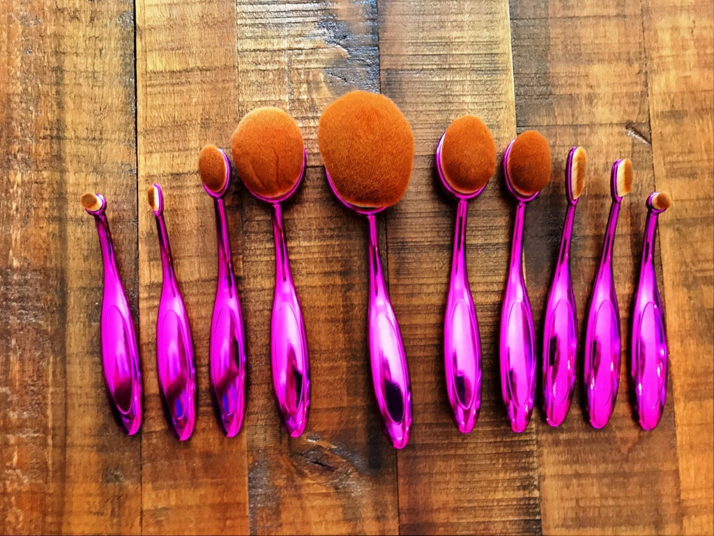 GlamPink Makeup Brushes - 10 Piece Set by Bowlift