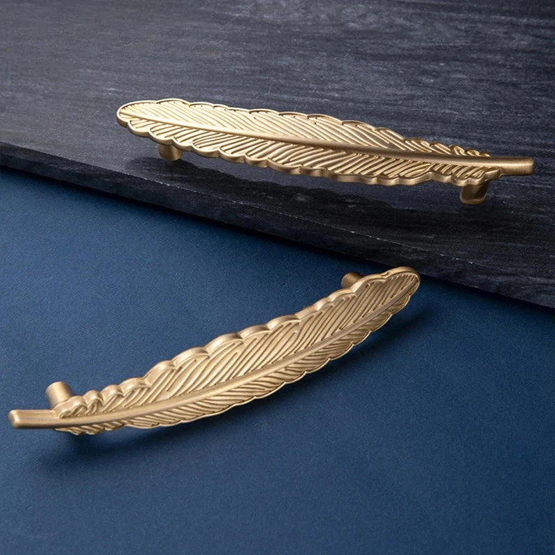 Feather Design Brass Cabinet Handle Wardrobe Drawer Pull Door Handle by Bowlift
