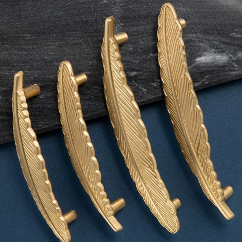 Feather Design Brass Cabinet Handle Wardrobe Drawer Pull Door Handle by Bowlift