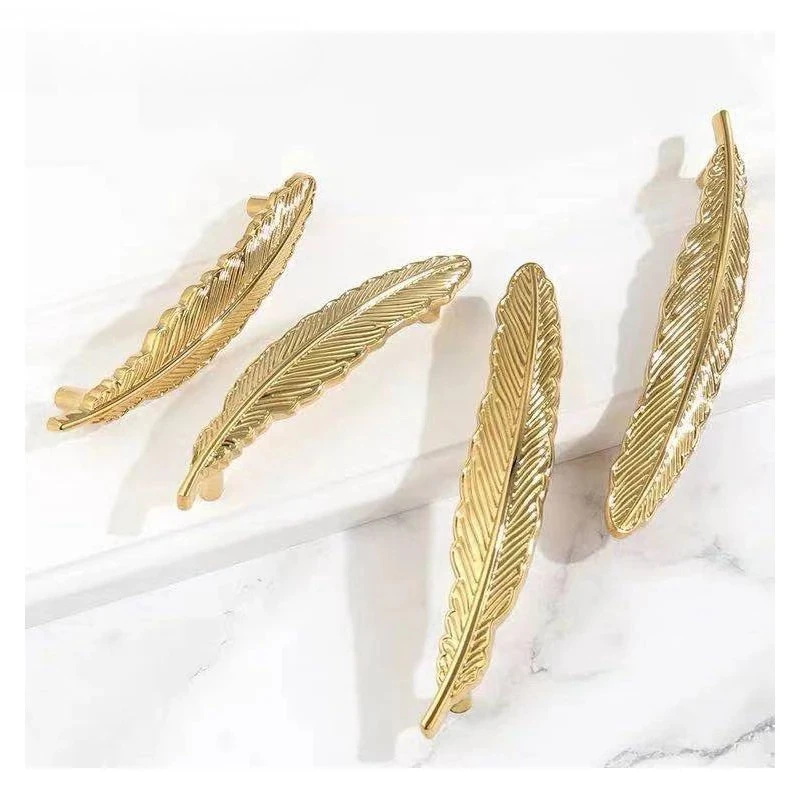 Feather Design Brass Cabinet Handle Wardrobe Drawer Pull Door Handle by Bowlift