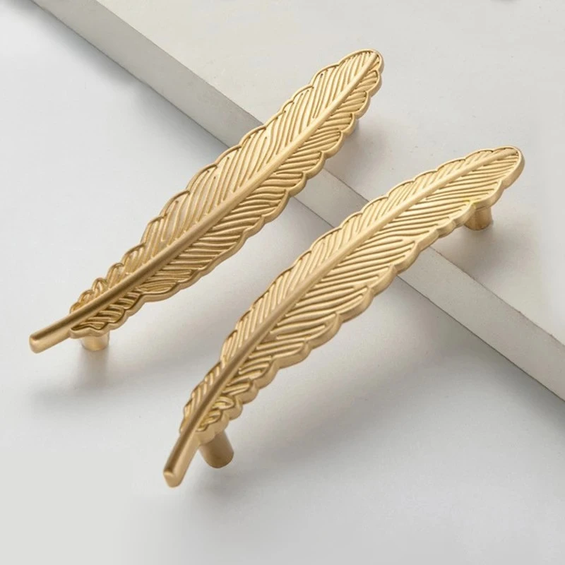 Feather Design Brass Cabinet Handle Wardrobe Drawer Pull Door Handle by Bowlift