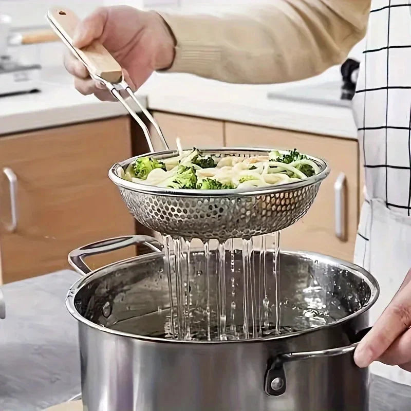 Fine Mesh Stainless Steel Strainer Wooden Handle Kitchen Filter Spoon by Bowlift