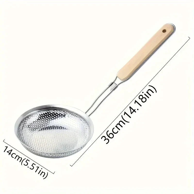 Fine Mesh Stainless Steel Strainer Wooden Handle Kitchen Filter Spoon by Bowlift