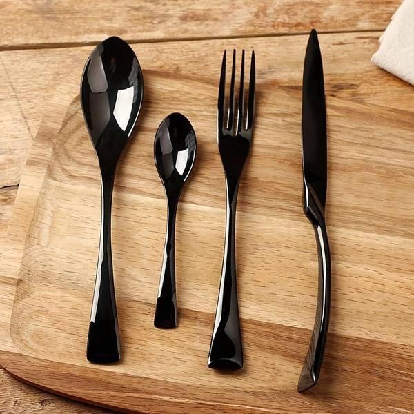Jet Black Silverware - 4 Piece Set by Bowlift