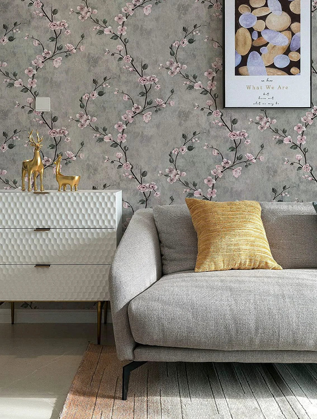 Floral Wallpaper Grey Peel and Stick Flower Self Adhesive Wall Paper by Bowlift