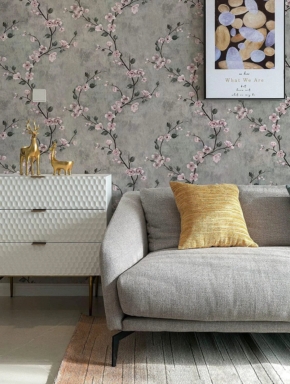 Floral Wallpaper Grey Peel and Stick Flower Self Adhesive Wall Paper by Bowlift